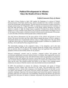 Political Developments in Albania Since the Death of Enver Hoxha
