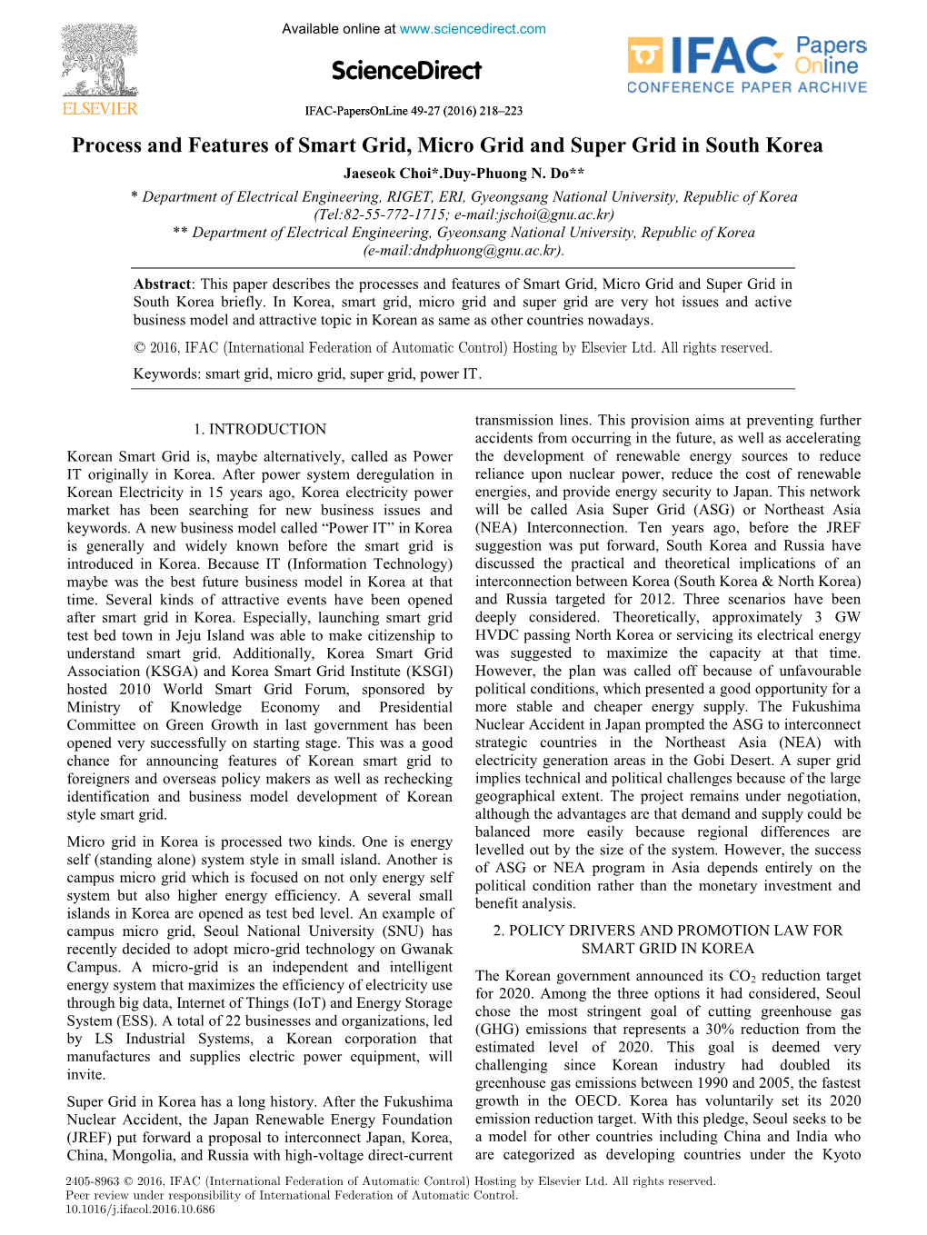 Process and Features of Smart Grid, Micro Grid and Super Grid in South Korea