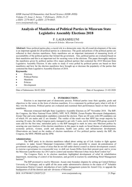 Analysis of Manifestos of Political Parties in Mizoram State Legislative Assembly Elections 2018