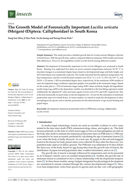 The Growth Model of Forensically Important Lucilia Sericata (Meigen) (Diptera: Calliphoridae) in South Korea