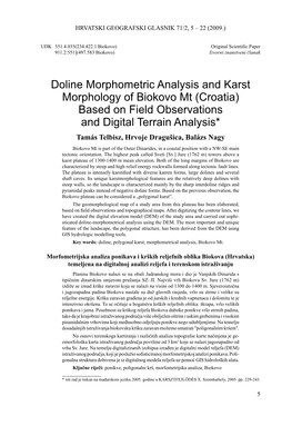 Doline Morphometric Analysis and Karst Morphology of Biokovo Mt