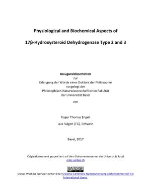 Physiological and Biochemical Aspects of 17Β-Hydroxysteroid Dehydrogenase Type 2 and 3