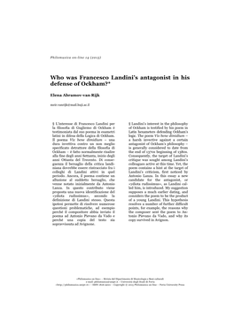 Who Was Francesco Landini's Antagonist in His Defense Of