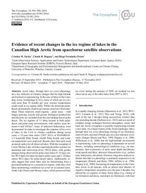 Evidence of Recent Changes in the Ice Regime of Lakes in the Canadian High Arctic from Spaceborne Satellite Observations