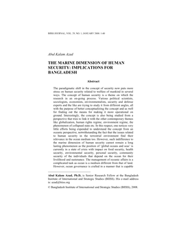 The Marine Dimension of Human Security: Implications for Bangladesh