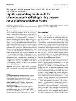 Significance of Diarylheptanoids for Chemotaxonomical Distinguishing Between Alnus Glutinosa and Alnus Incana