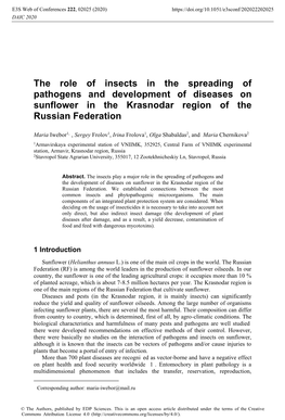 The Role of Insects in the Spreading of Pathogens and Development of Diseases on Sunflower in the Krasnodar Region of the Russian Federation