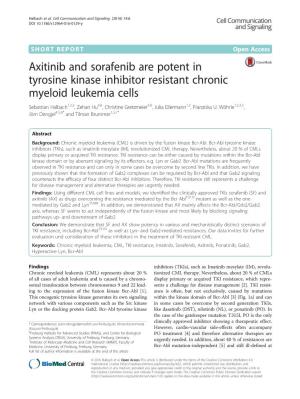 Axitinib and Sorafenib Are Potent in Tyrosine Kinase Inhibitor Resistant