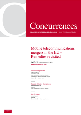 Mobile Telecommunications Mergers in the EU – Remedies Revisited