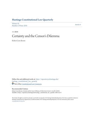 Certainty and the Censor's Dilemma Robert Corn-Revere