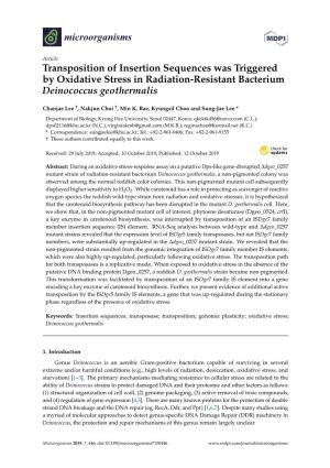 Transposition of Insertion Sequences Was Triggered by Oxidative Stress in Radiation-Resistant Bacterium Deinococcus Geothermalis