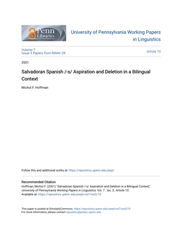 Salvadoran Spanish /-S/ Aspiration and Deletion in a Bilingual Context