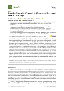 Invasive Mesquite (Prosopis Juliflora), an Allergy and Health Challenge