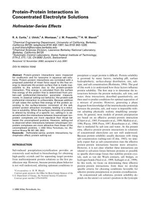 Protein±Protein Interactions in Concentrated Electrolyte Solutions