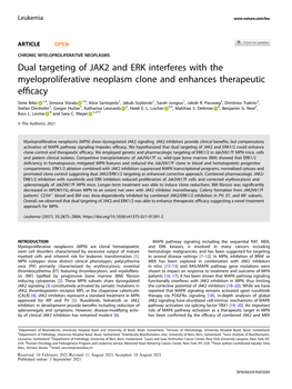 Dual Targeting of JAK2 and ERK Interferes with the Myeloproliferative Neoplasm Clone and Enhances Therapeutic Efﬁcacy