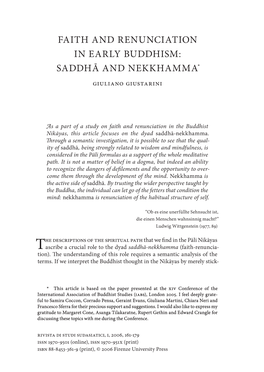 Faith and Renunciation in Early Buddhism: Saddhā and Nekkhamma