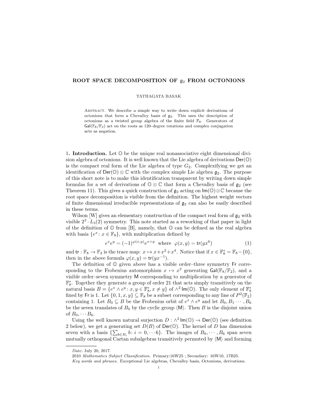 ROOT SPACE DECOMPOSITION of G2 from OCTONIONS