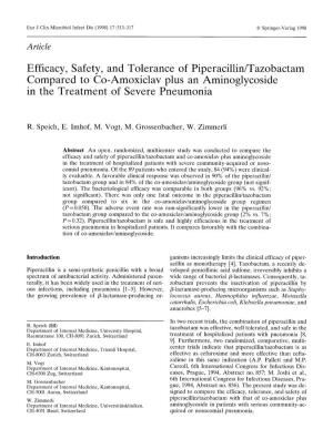 Efficacy, Safety, and Tolerance of Piperacillin/Tazobactam Compared to Co-Amoxiclav Plus an Aminoglycoside in the Treatment of Severe Pneumonia