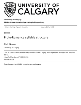 Proto-Romance Syllable Structure