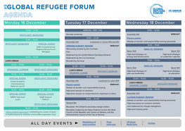 GLOBAL REFUGEE FORUM AGENDA Monday 16 December Tuesday 17 December Wednesday 18 December