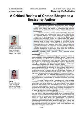 A Critical Review of Chetan Bhagat As A