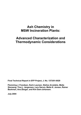Ash Chemistry in MSW Incineration Plants
