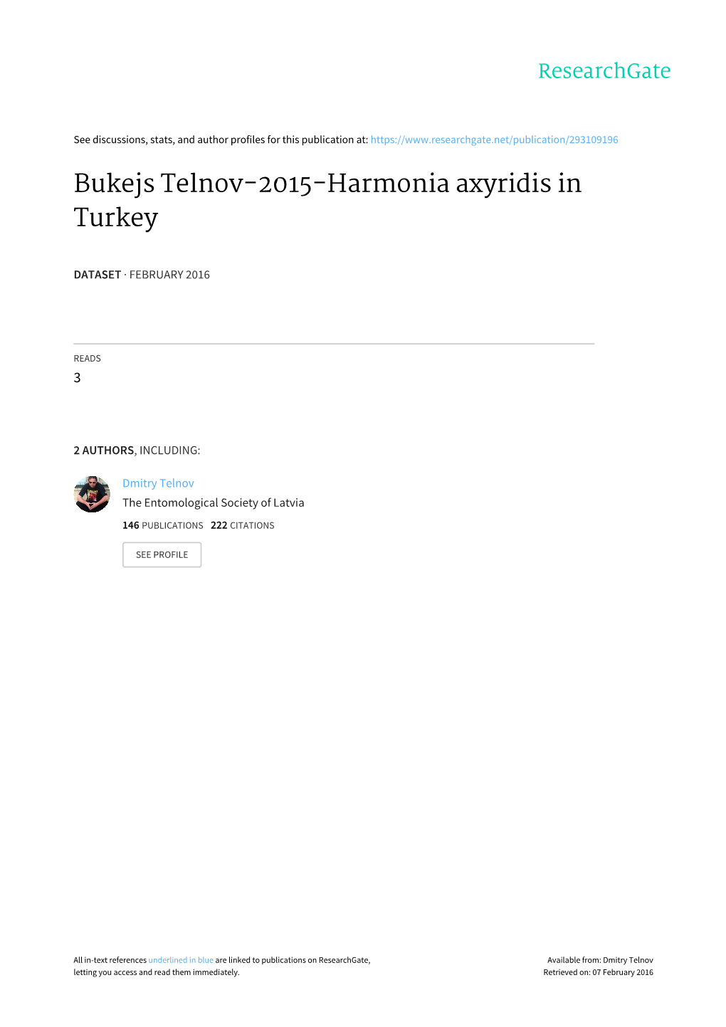 Bukejs Telnov-2015-Harmonia Axyridis in Turkey