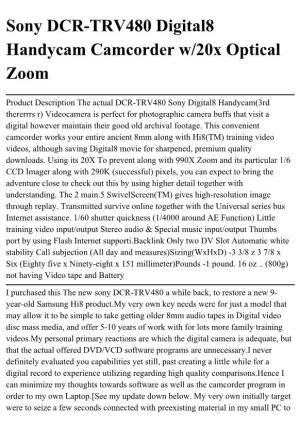Sony DCR-TRV480 Digital8 Handycam Camcorder W/20X Optical Zoom