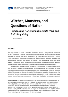 Witches, Monsters, and Questions of Nation: Humans and Non-Humans in Akata Witch and Trail of Lightning