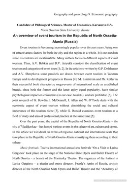 An Overview of Event Tourism in the Republic of North Ossetia- Alania