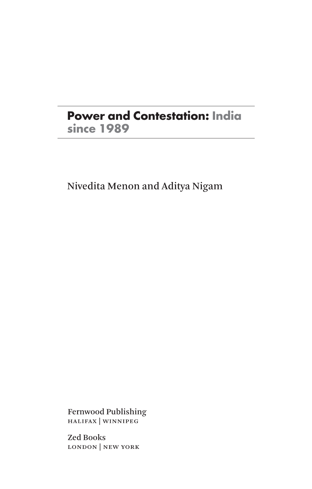 Power and Contestation: India Since 1989