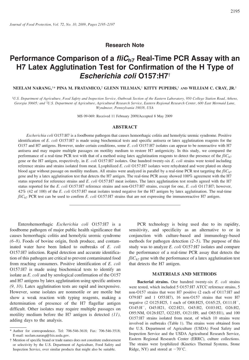 Performance Comparison of a Flic H7 Real-Time PCR Assay with an H7