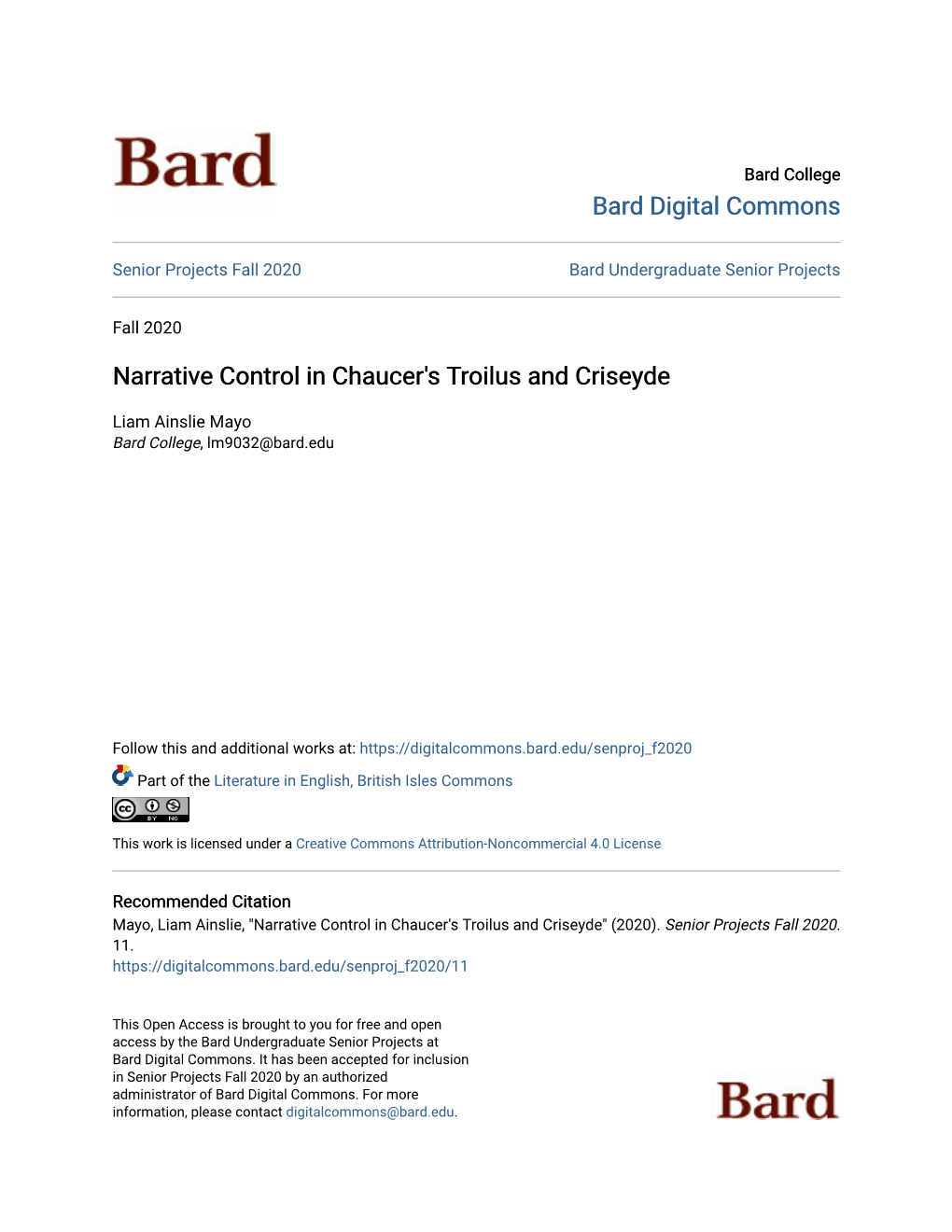 Narrative Control in Chaucer's Troilus and Criseyde