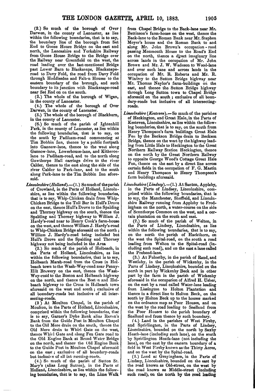 The London Gazette, Apeil 10, 1883. 1905