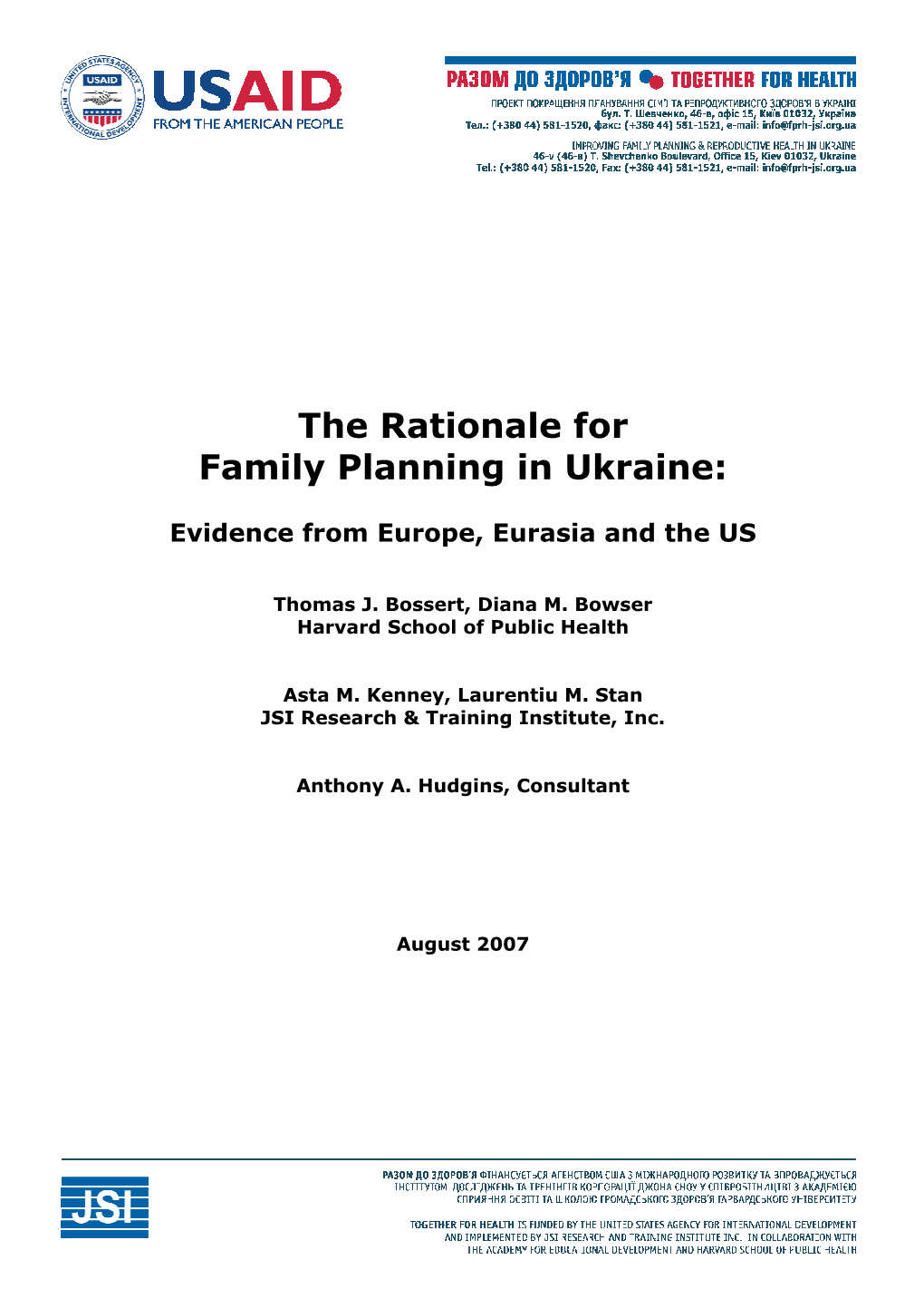 The Rationale for Family Planning in Ukraine