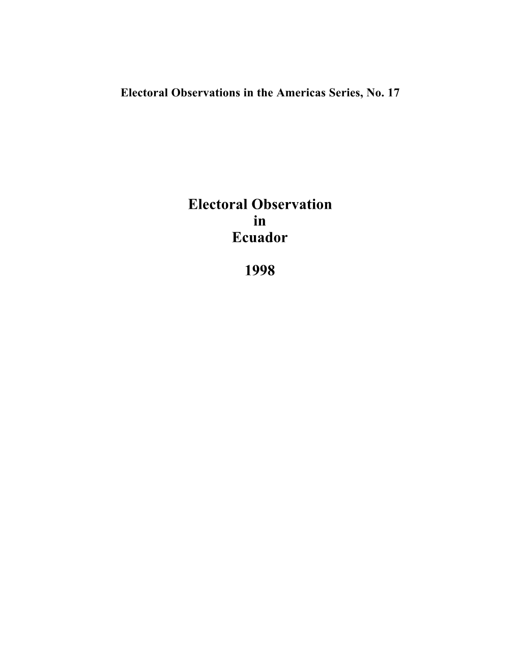 Electoral Observation in Ecuador 1998