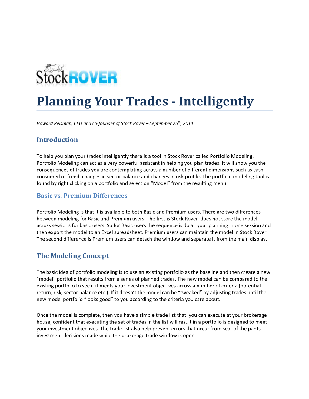 Planning Your Trades - Intelligently