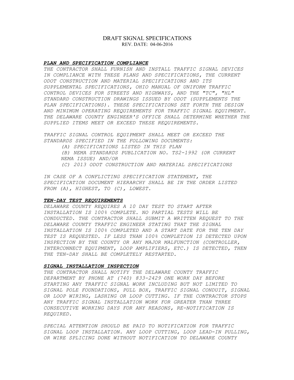 Draft Signal Specifications