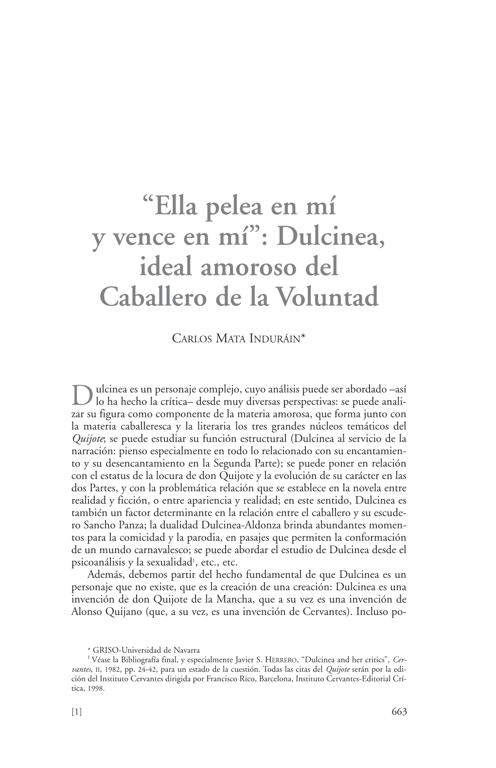 Dulcinea, Ideal Amoroso Del Caballero De La Voluntad