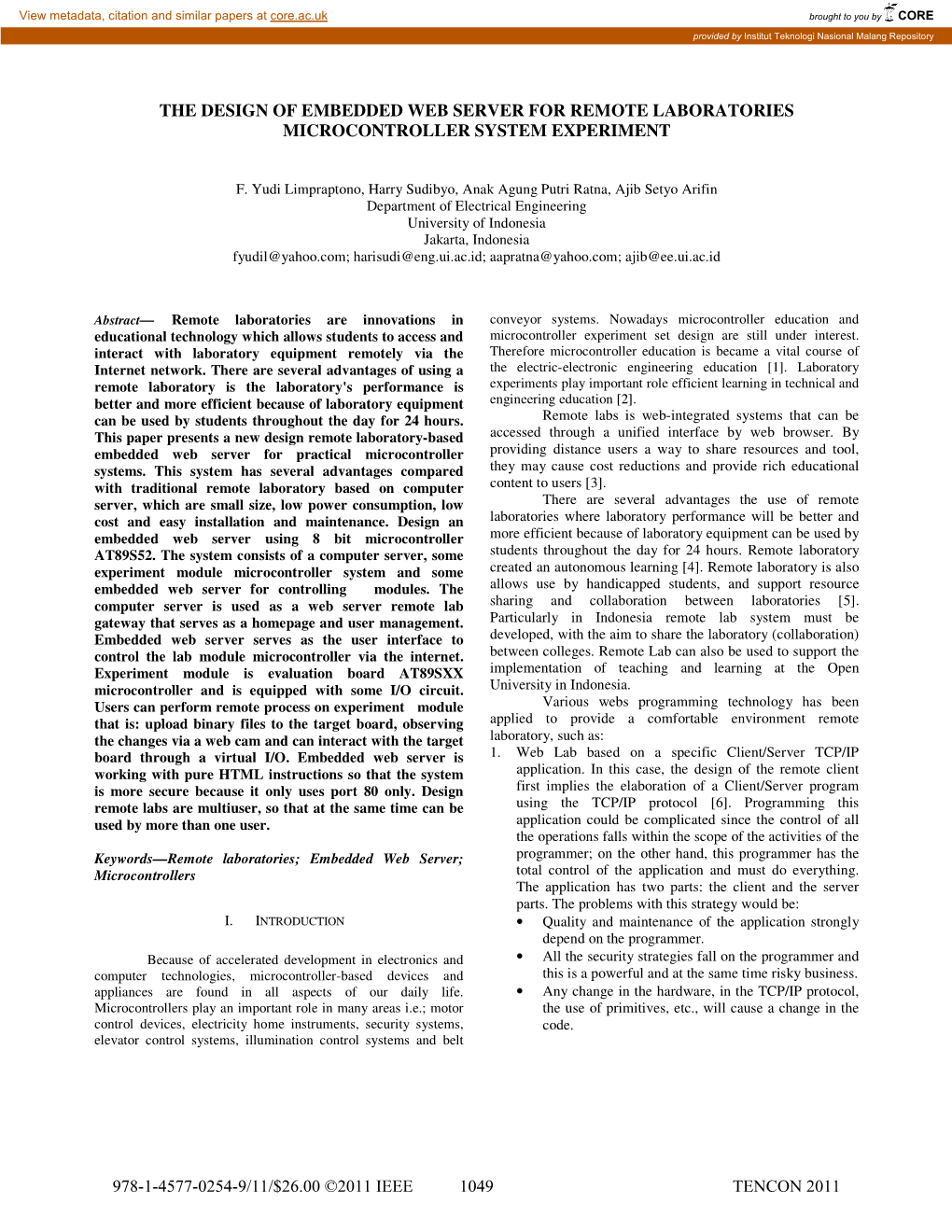 The Design of Embedded Web Server for Remote Laboratories Microcontroller System Experiment