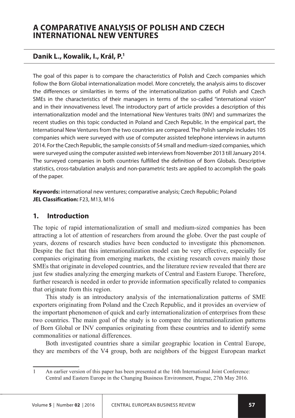 A Comparative Analysis of Polish and Czech International New Ventures