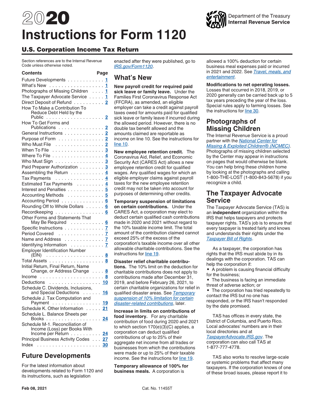 2020 Instructions for Form 1120