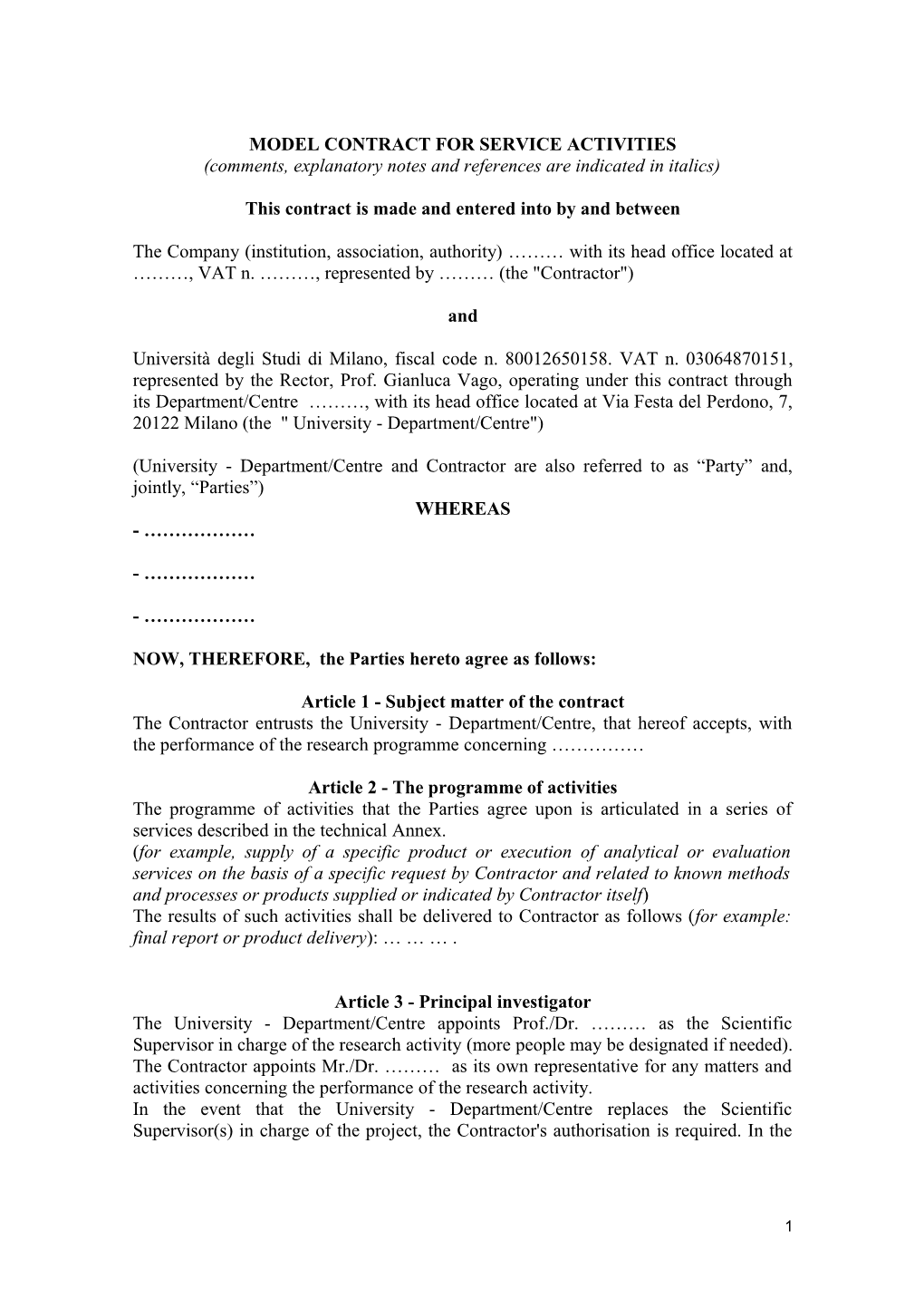 Model Contract for Research Activities s1