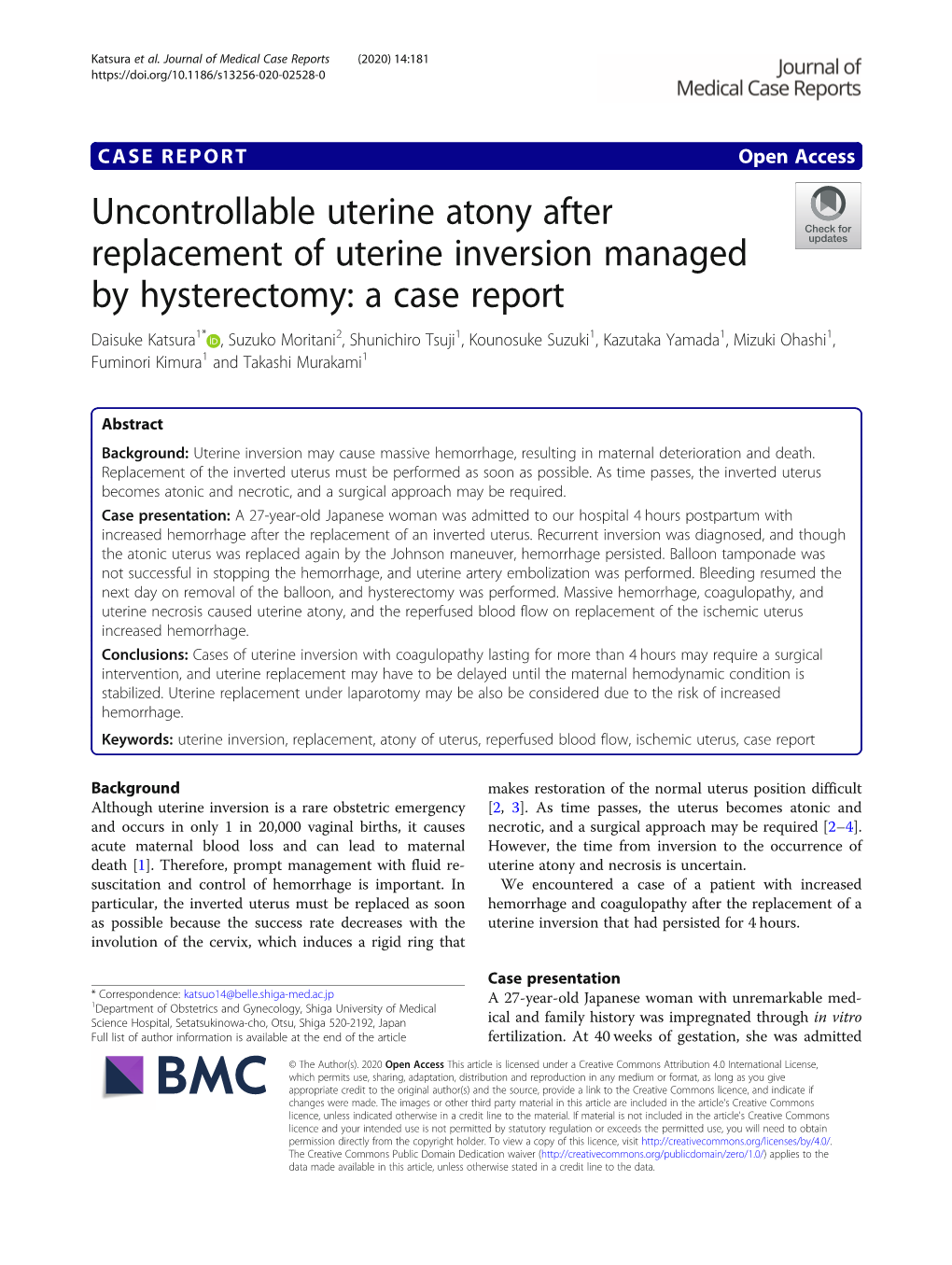 Uncontrollable Uterine Atony After Replacement of Uterine Inversion