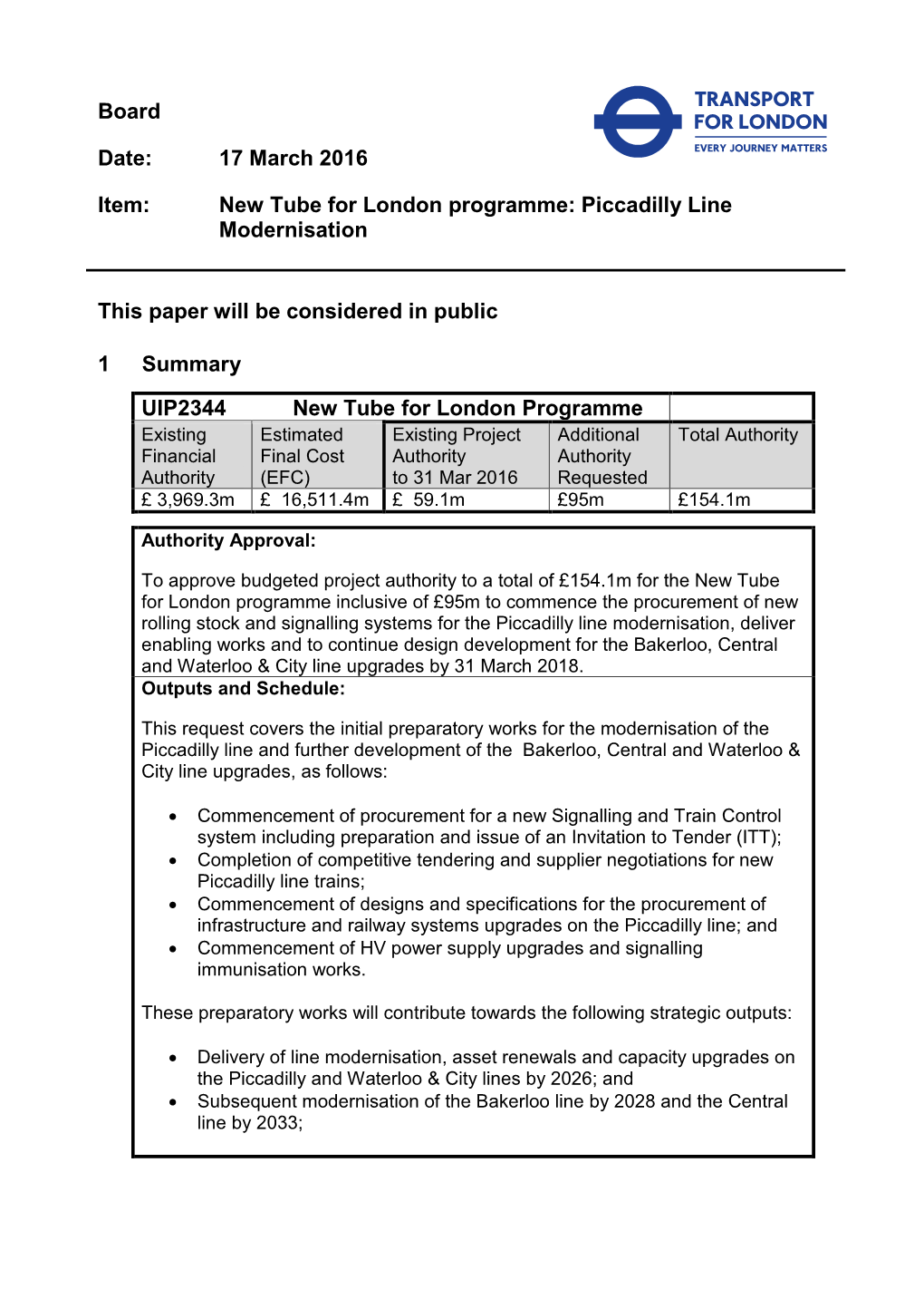 New Tube for London Programme: Piccadilly Line Modernisation