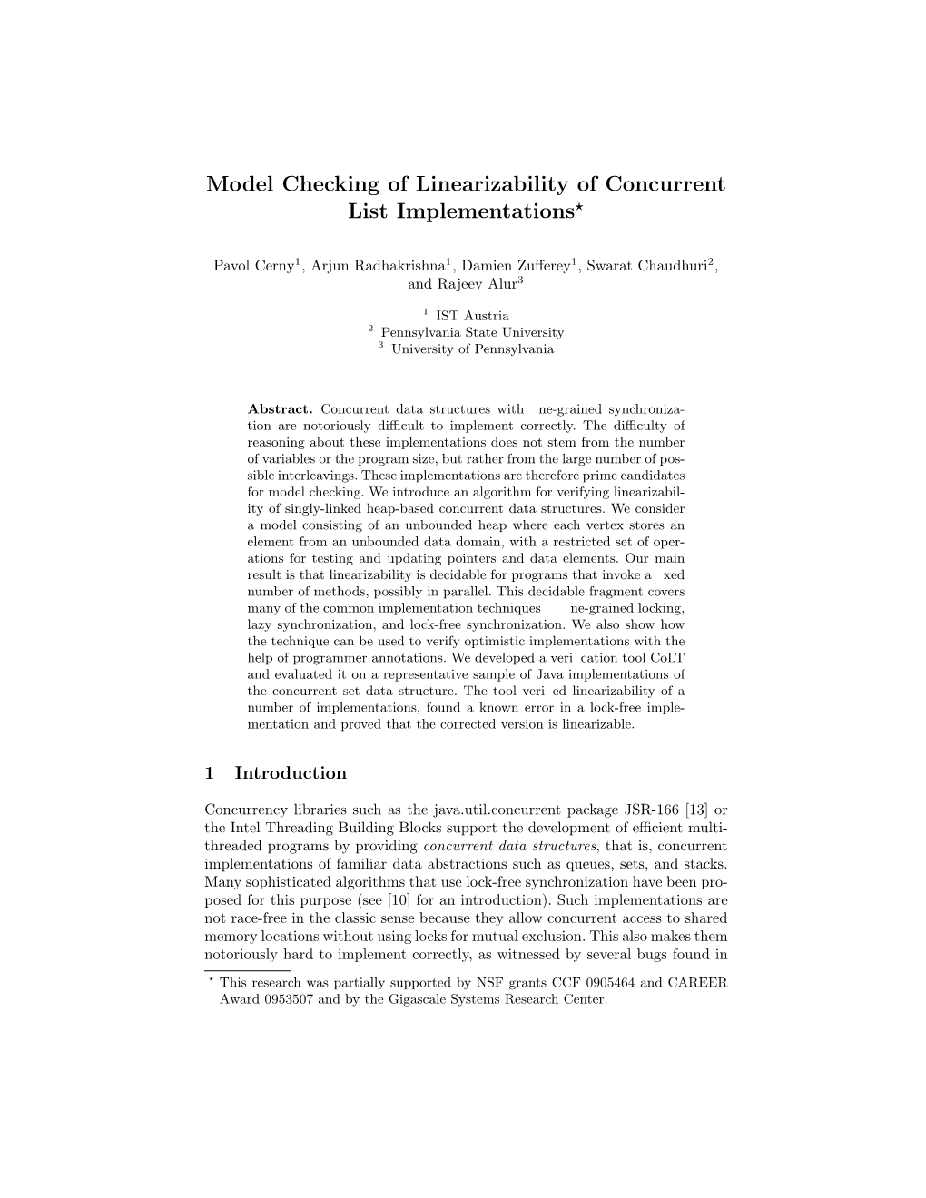 Model Checking of Linearizability of Concurrent List Implementations*