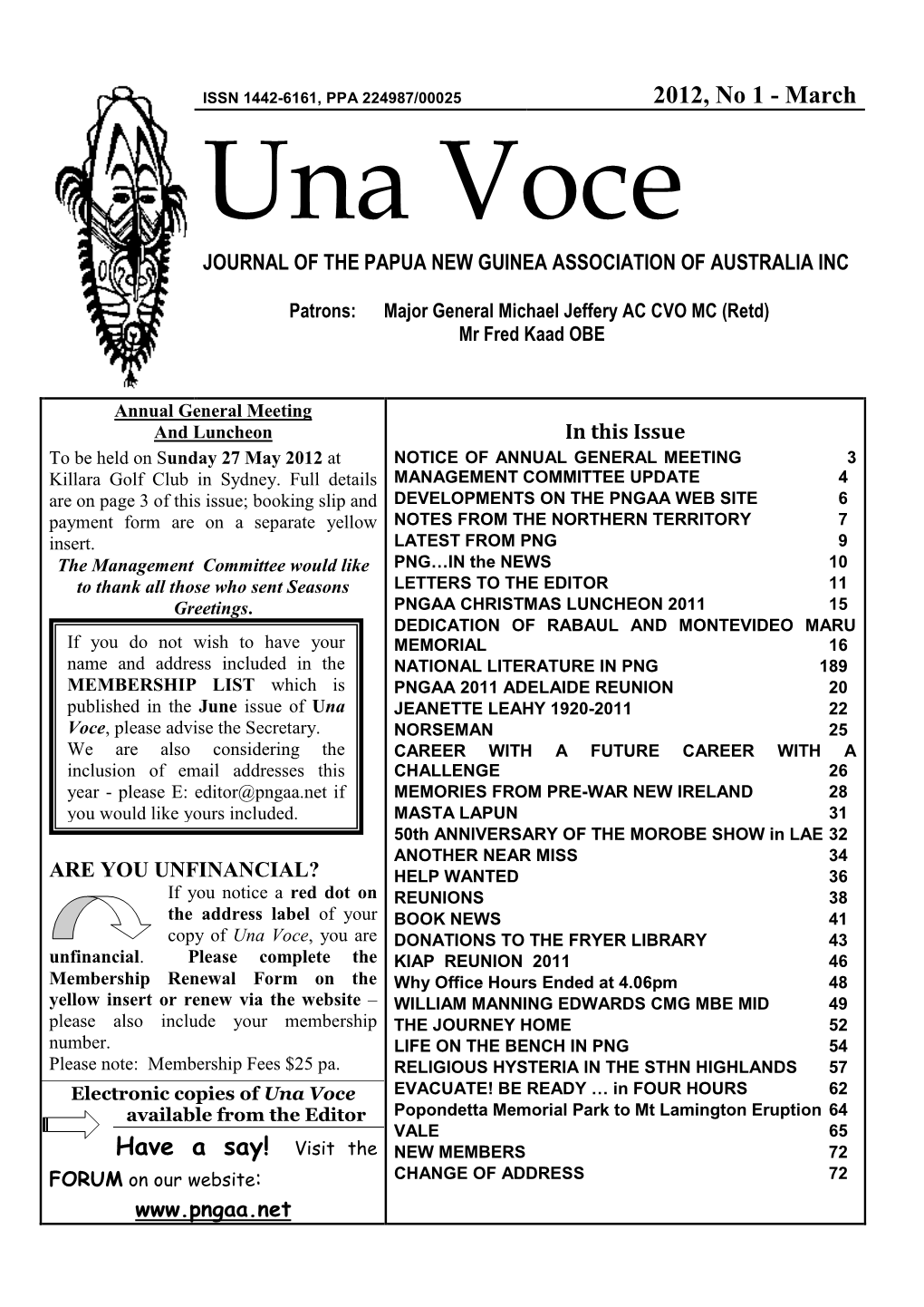 March Una Voce JOURNAL of the PAPUA NEW GUINEA ASSOCIATION of AUSTRALIA INC