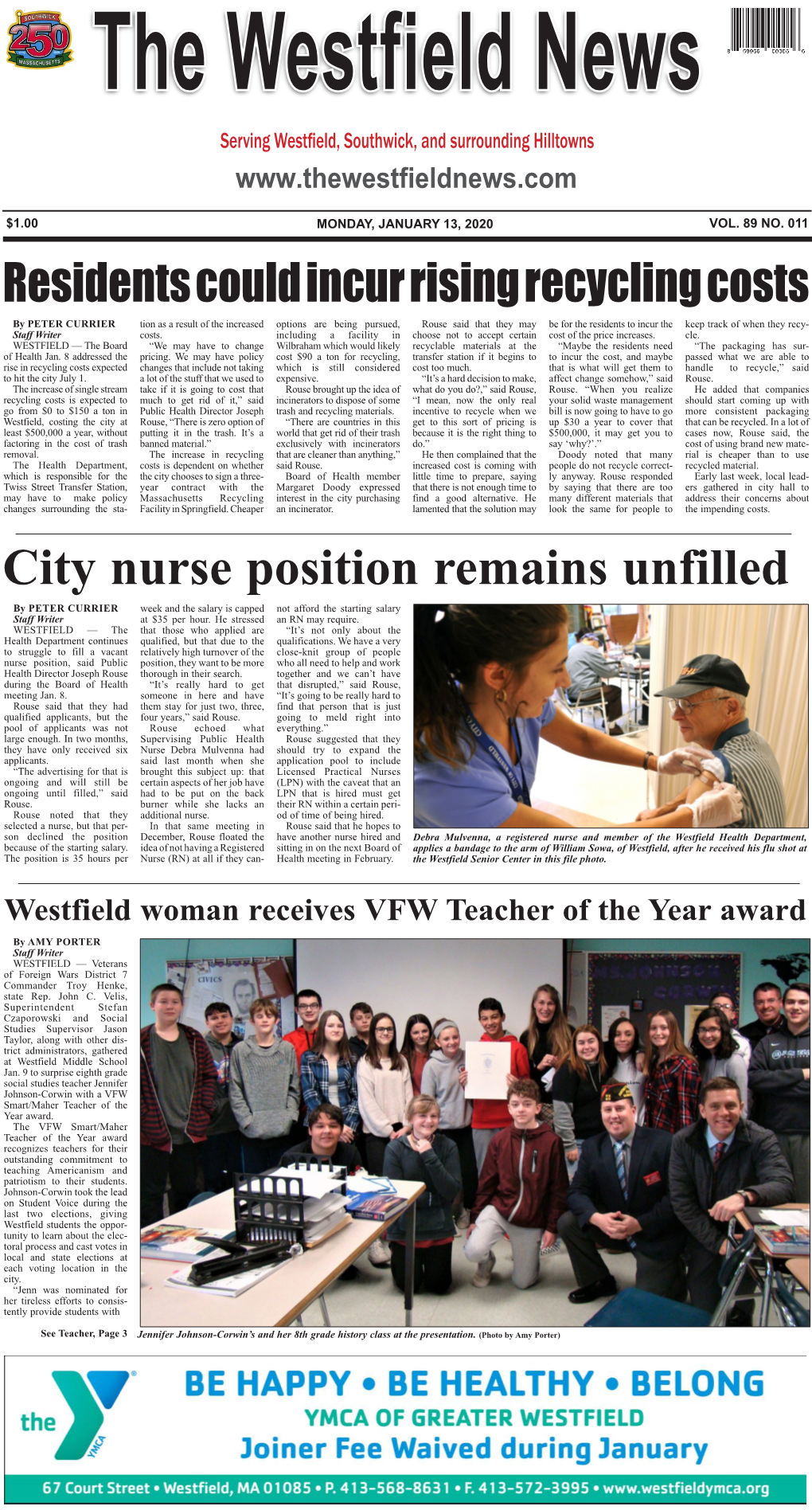 City Nurse Position Remains Unfilled by PETER CURRIER Week and the Salary Is Capped Not Afford the Starting Salary Staff Writer at $35 Per Hour