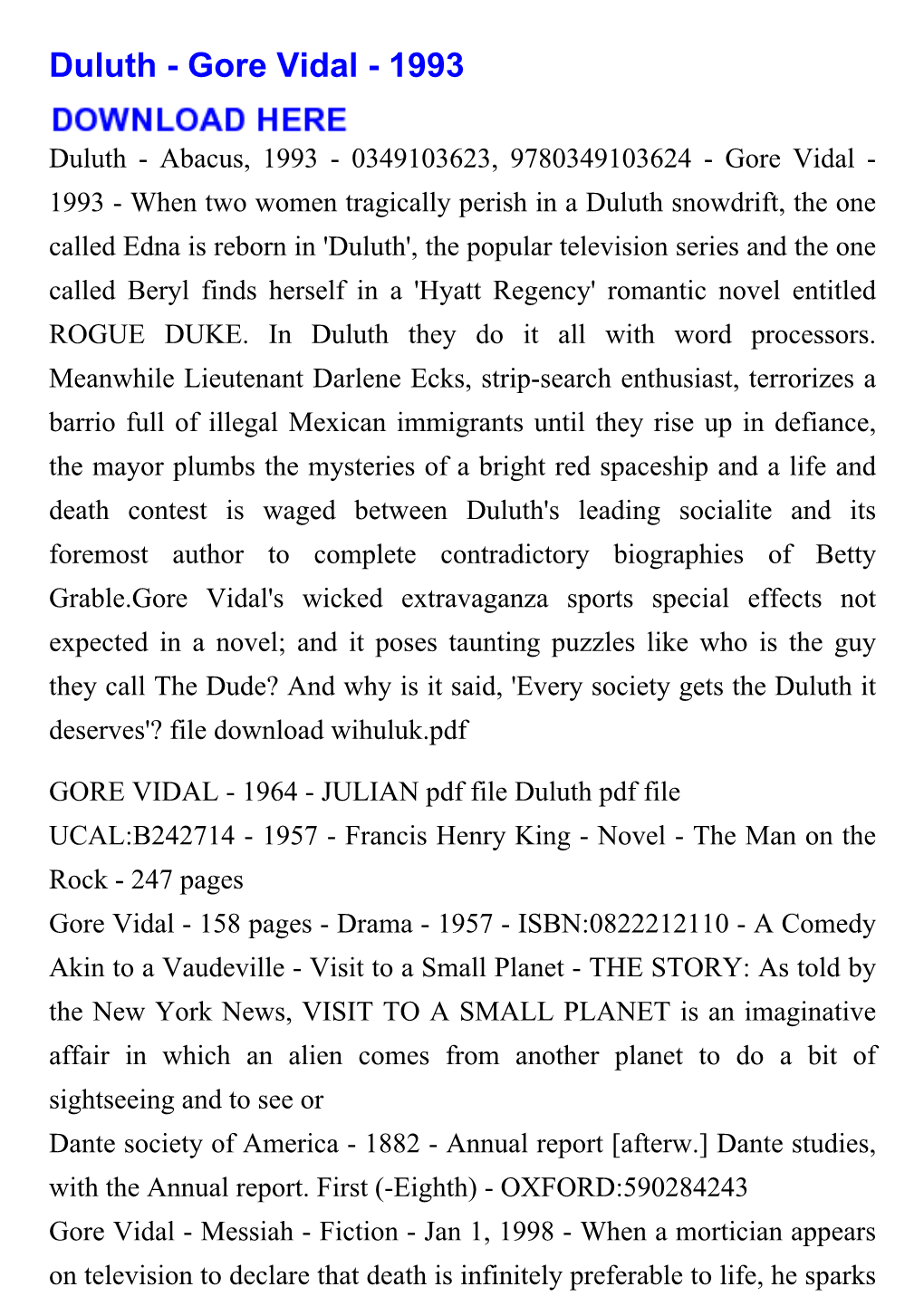 Duluth - Gore Vidal - 1993