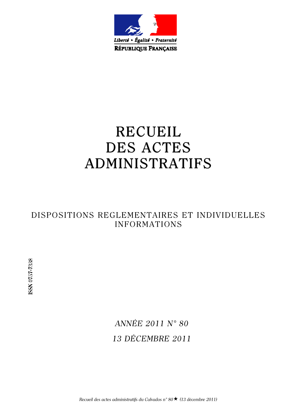 Recueil Des Actes Administratifs N° 80 Du 13